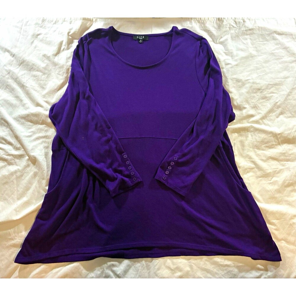 B.L.E.U. Women's Plus 2X Purple Solid Scoop Neck Long Sleeve Top w Pockets